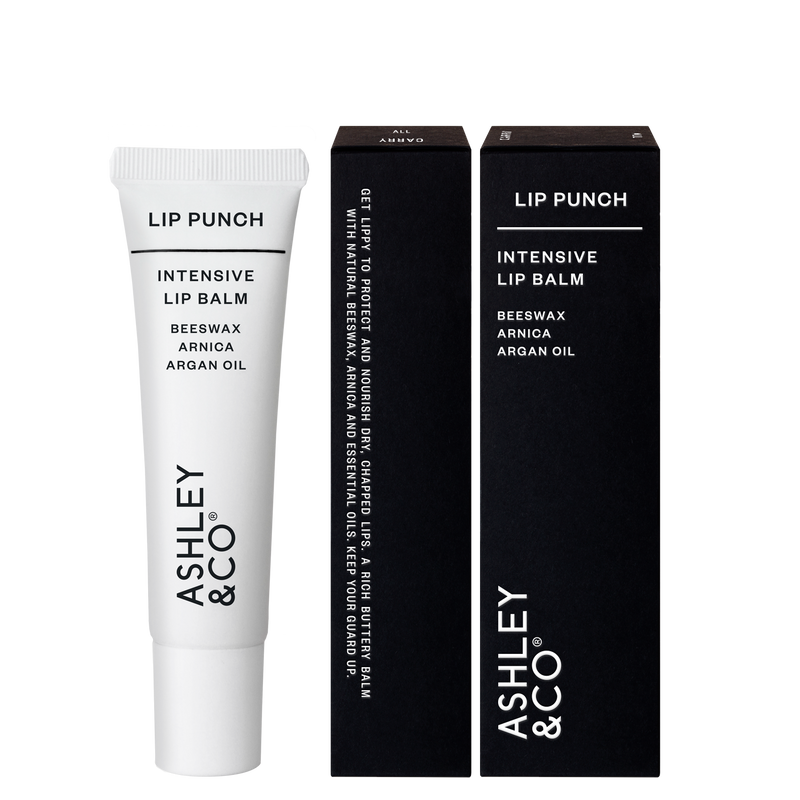 Lip Punch, 100% Natural Intensive Lip Balm by Ashley & Co - Lip Balm White/ Black and Packaging