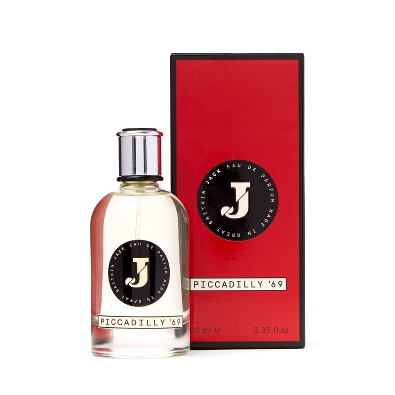 Jack | Piccadilly '69 Perfume | Scent Lounge | Bottle with Black Label, Red Box White Background