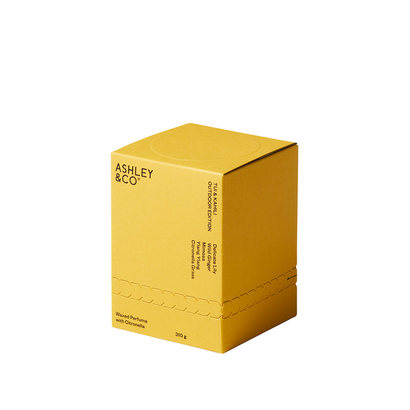 Ashley & Co | Tui & Kahili Outdoor Edition Scented Candle | Scent Lounge | Yellow Box White Background