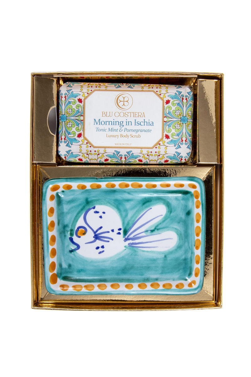 Morning In Ischia Body Scrub Soap Dish set by Blu Costiera