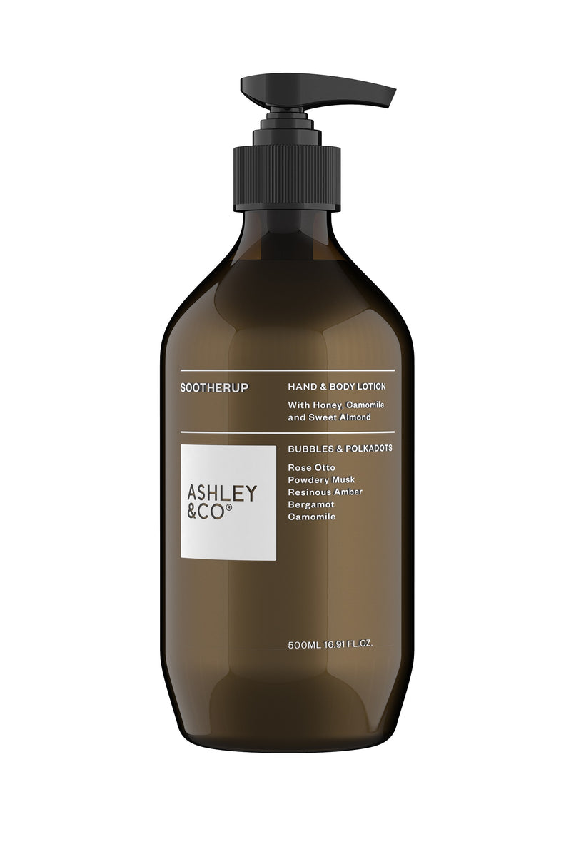Bubbles & Polkadots Sootherup, Hand & Body Lotion by Ashley & Co - Black Bottle White Label