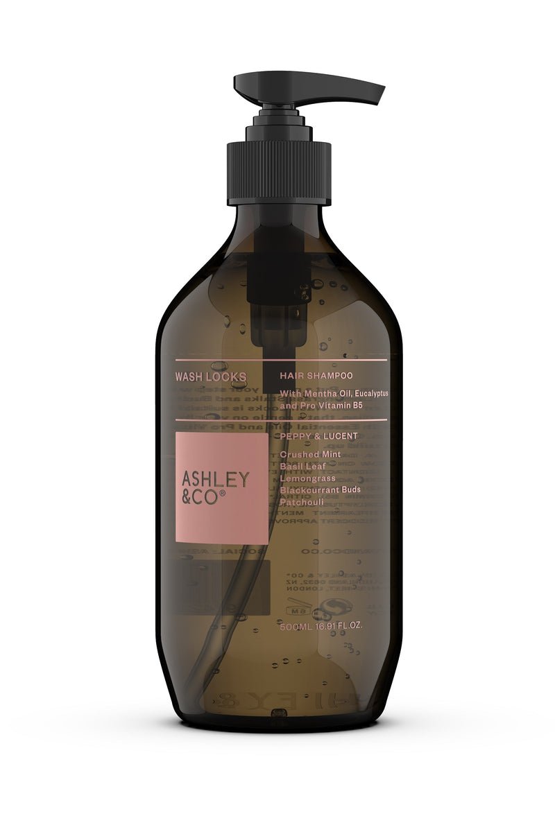 Peppy & Lucent Wash Locks, Hair Shampoo by Ashley & Co - Bottle White Background