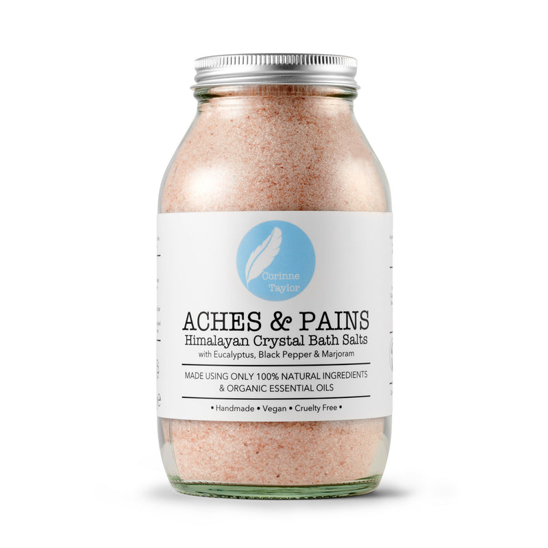 Aches & Pains Himalayan Bath Salts by Corinne Taylor - Glass Jar White Background