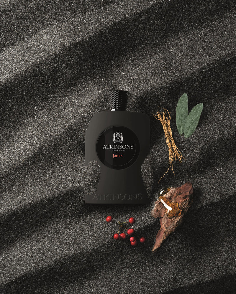 Atkinsons Perfume | James Perfume | Lifestyle Image with Black Sand
