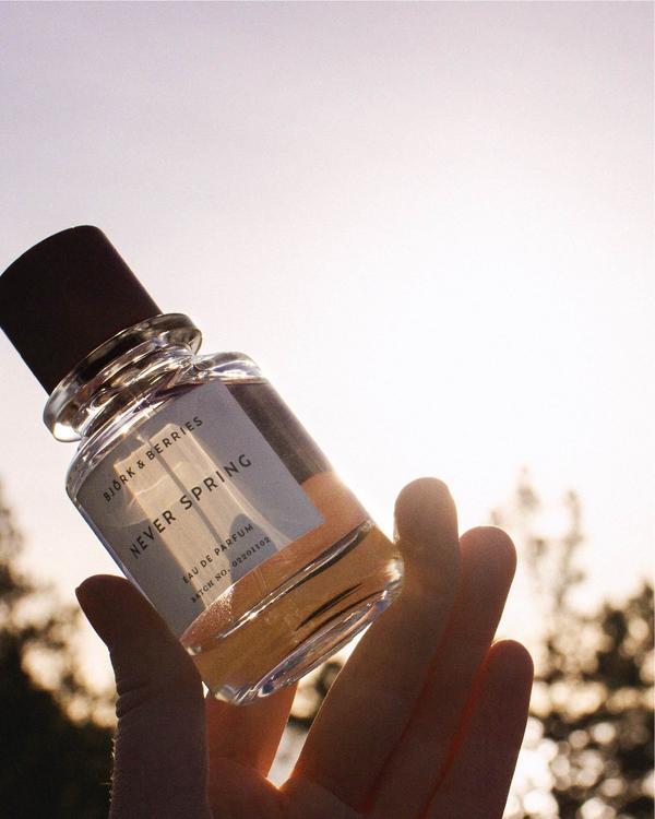 Never Spring Perfume by Björk & Berries - Bottle Background