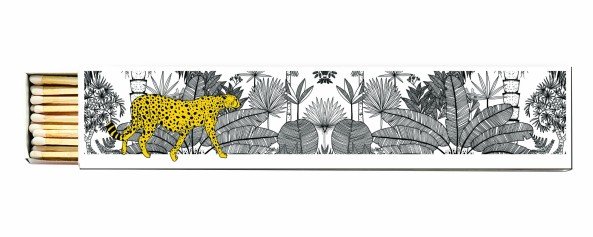 Archivist | Cheetah in White Jungle Safety Matches | Scent Lounge | Match Box Design, Open White Background
