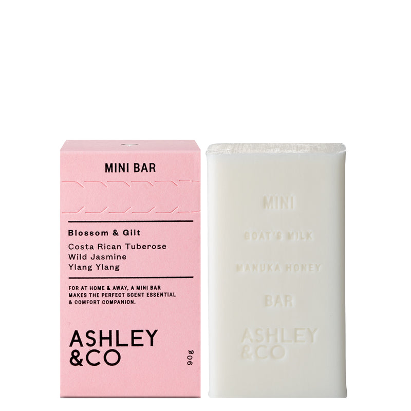 Blossom & Gilt Mini Bar, Cleansing Soap Bar by Ashley & Co - Soap and Box White Background