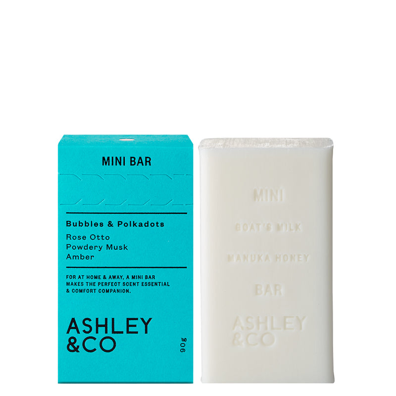 Bubbles & Polkadots Mini Bar, Cleansing Soap Bar by Ashley & Co - Soap and Blue Box